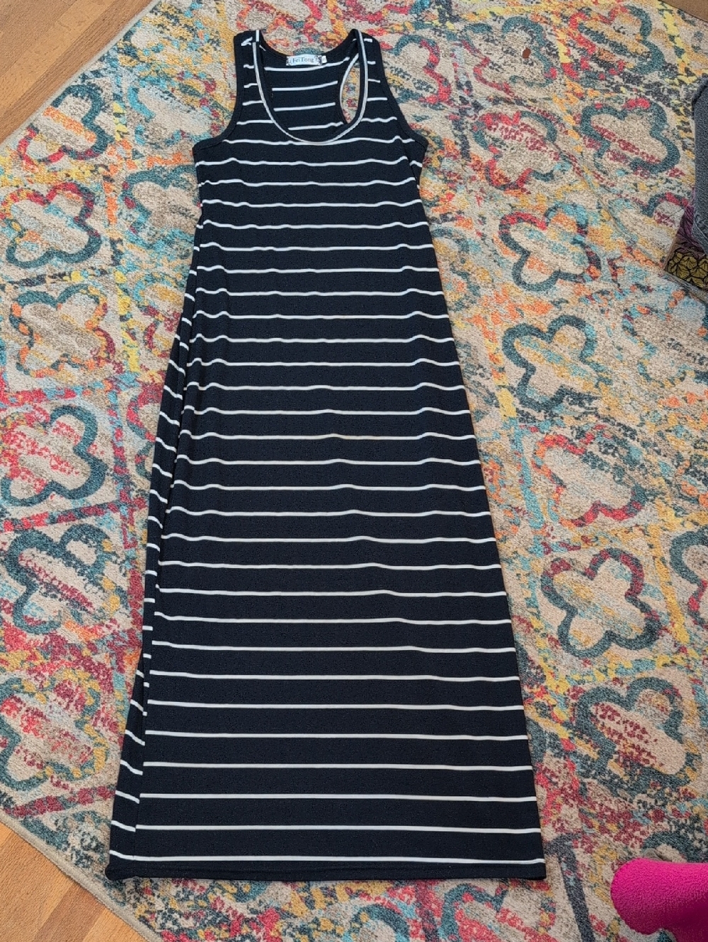 Navy and white striped maxi tank dress small